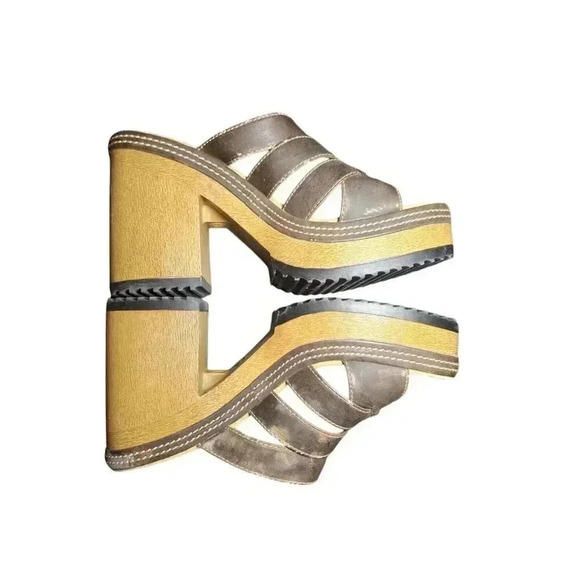 Vintage 90's Y2K Lower East Side Brown Chunky Platform Slides Sandals Size 10 - Picture 10 of 12
